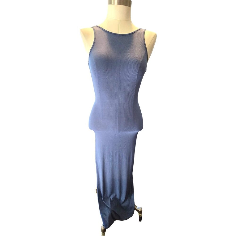 Heart & Hips Blue Ribbed Maxi Dress Sleeveless Size S Bodycon Fitted VR700